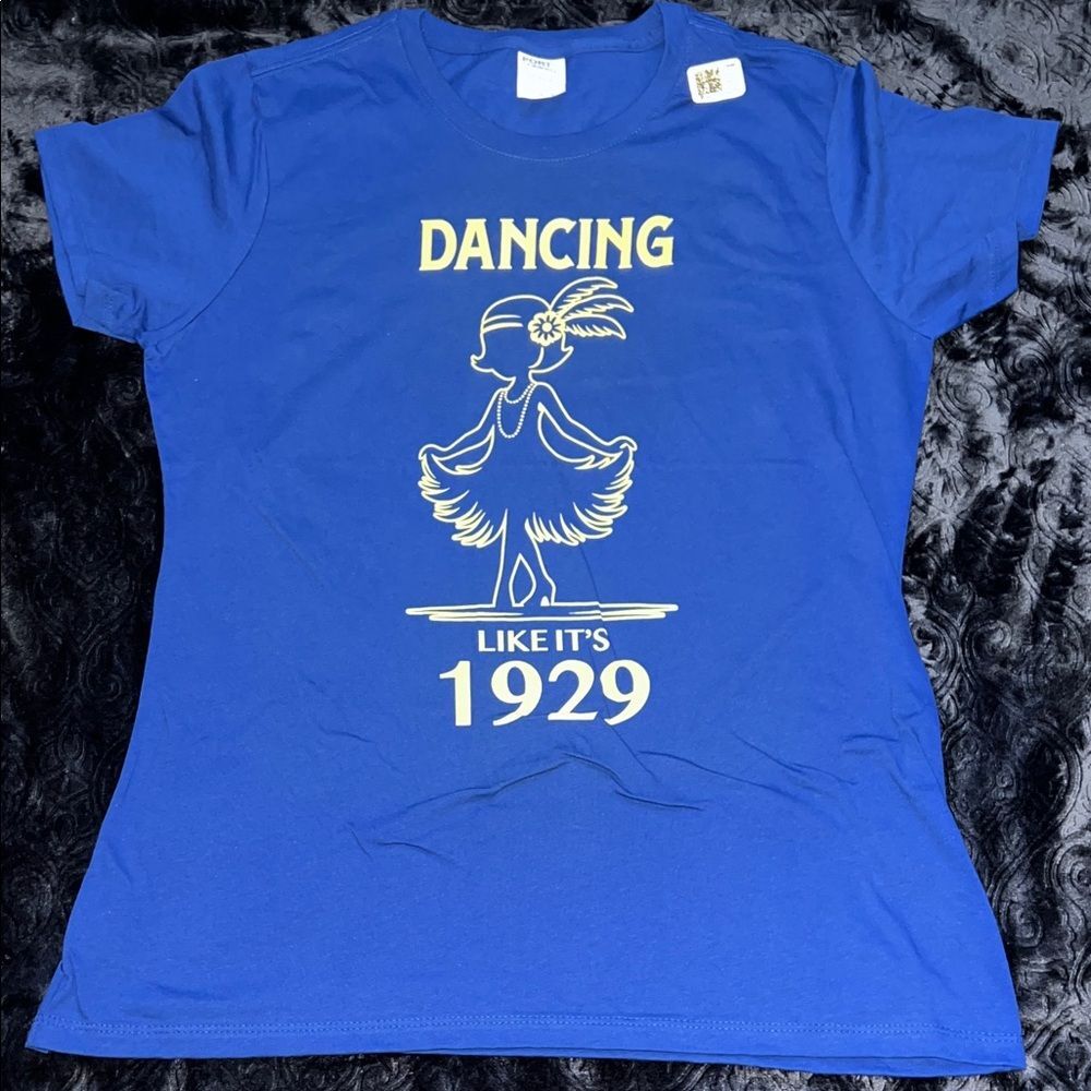 Flapper Dancing Like It's 1929 Blue Tshirt (Ladie's L)